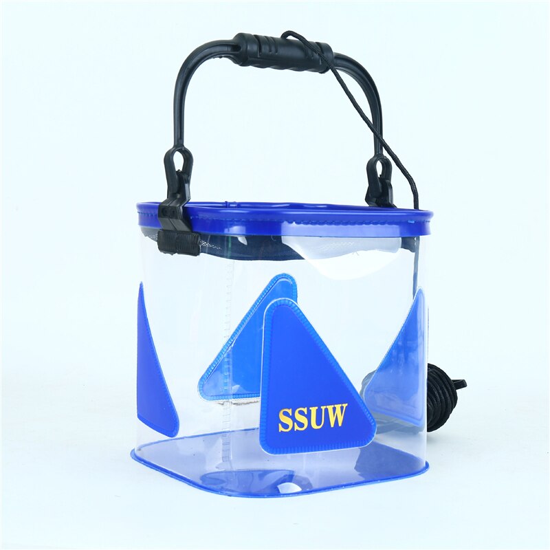 1Pcs Draagbare Transparante Vis Emmer Outdoor Opvouwbare Water Opslag Visgerei Met Mesh Deksel: Blue 20cm