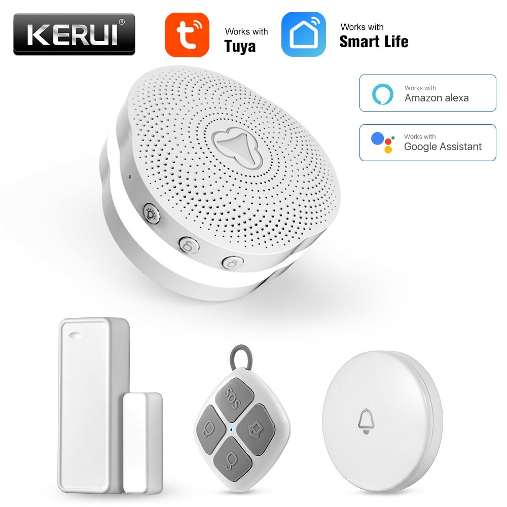 Sistema de alarma de seguridad KERUI Tuya WIFI multifuncional funciona con asistente de Google/luz nocturna de Control inteligente Alexa