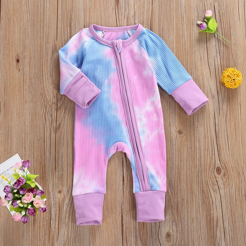 Tie Dye 0-24M Bebê Romper Manga Longa Com Zíper Kintting Suave Terno Macacão Para Bebê Menino Menina Outono roupas