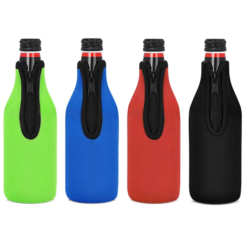 Funda aislante para botella de cerveza, manga aislante para mantener el frío, con cremallera, funda de neopreno, paquete de 4 Uds.: Default Title