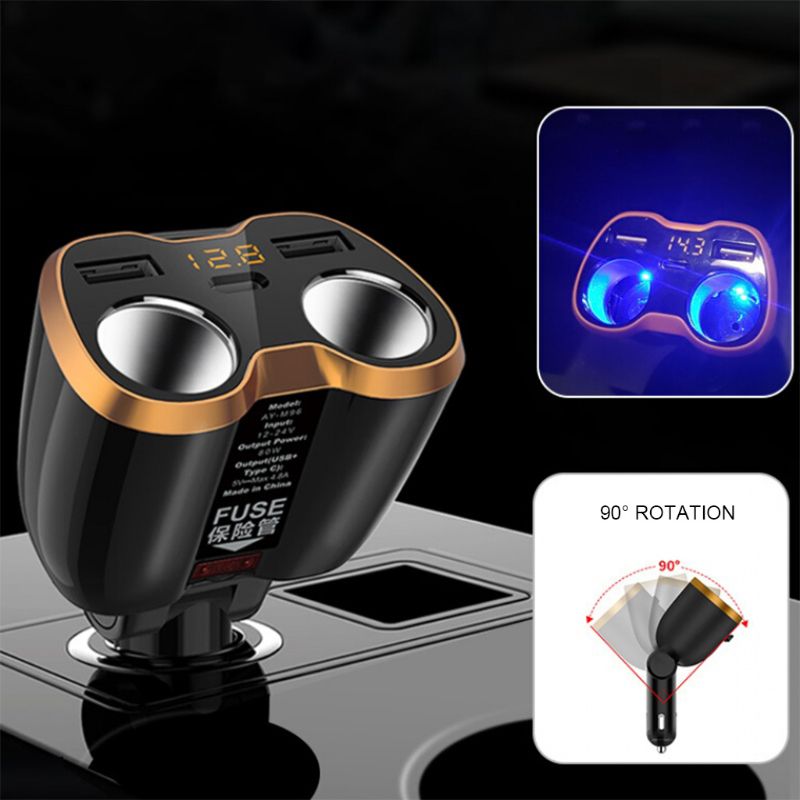 Usb autolader sigarettenaansteker splitter adapter 2 stopcontact type  c 4.8a multi-stopcontact yhq