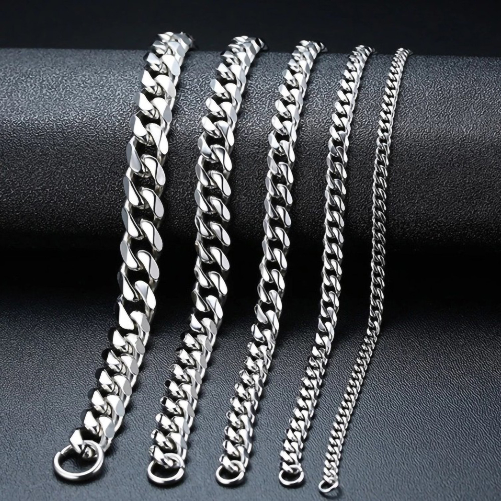 Collar de cadenas de acero inoxidable para hombre, Gargantilla básica de rapero en el cuello, joyería de , Hip Hop, ancho, 3/5/7/9MM, Eslabón cubano
