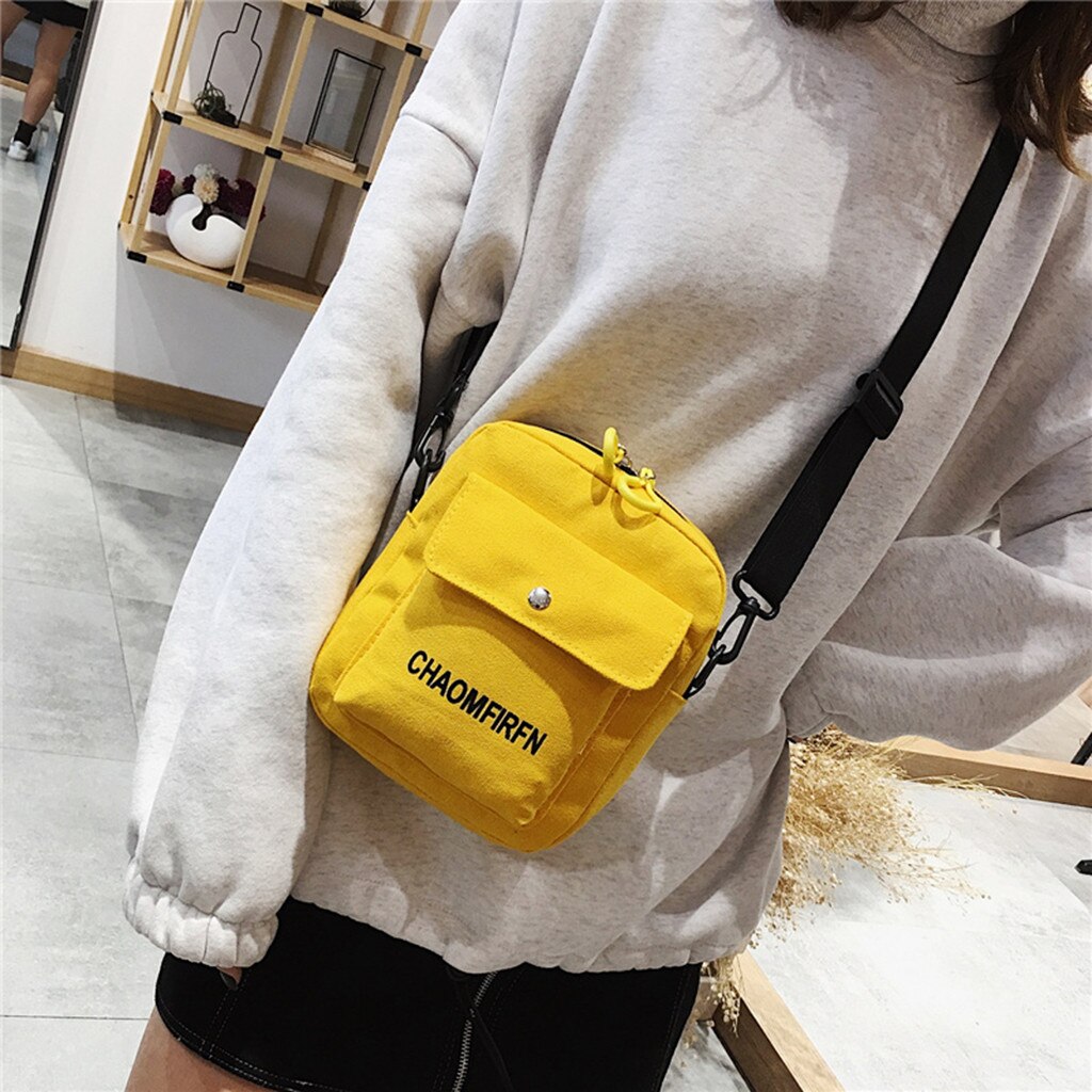 Frauen Schulter Tasche Reine Farbe Casual Tote Tasche Leinwand Handtasche Zipper Messenger Messenger Taschen Sac Haupt Femme: YELLOW