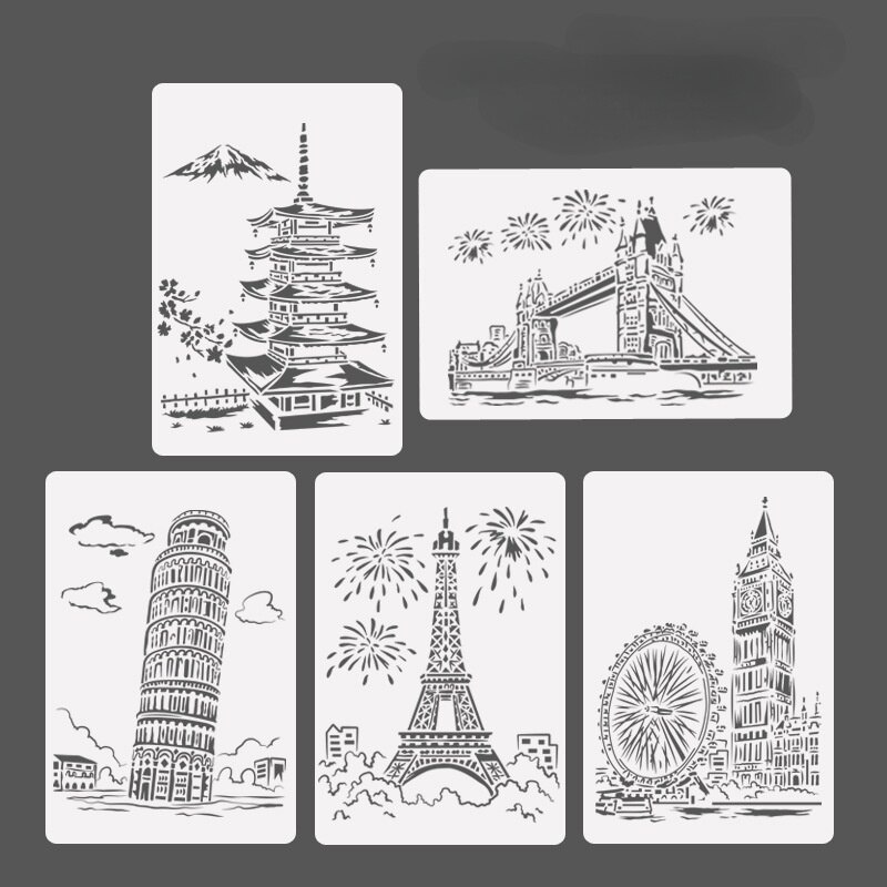 Szablon do wytłoczeń punktowych Pre Tracing linijka wieża eiffla Big Ben Spray/ściany ręcznie malowanie szablony DIY Scrapbooking dekoracja albumu