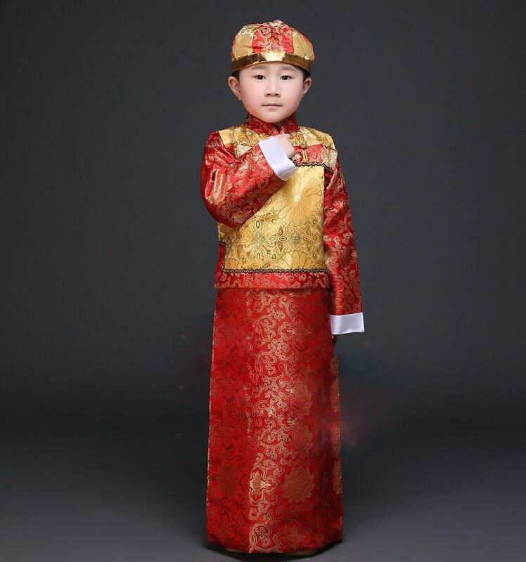 Children Ancient Costume Dance Costumes Clothes Ancient Chinese Costume Men Qing Dynasty Landlord: yellow / S