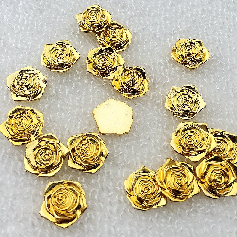 DIY 14mm Golden Rose Flower Strass 3D Plaksteen Knoppen Decoratie Naaien Craft Scrapbook Accessoires 40 stks/partij-S661