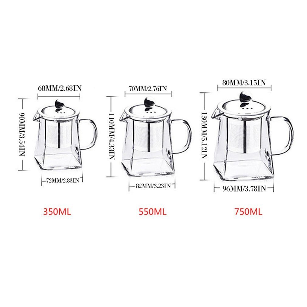 Hittebestendig Glas Theepot Met Roestvrijstalen Theefilter Verwarmde Container Thee Pot Goede Clear Ketel Vierkante Filter Manden
