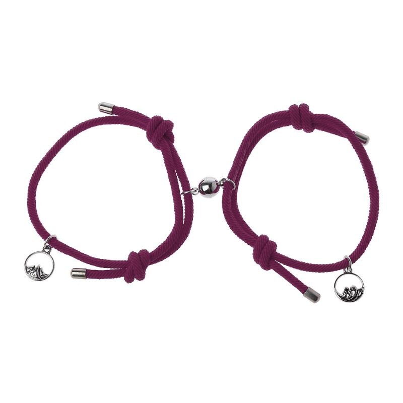 ANGELADY-pulsera de la Amistad minimalista para parejas, Kit de pulsera de distancia magnética trenzada, 2 unidades: wine red