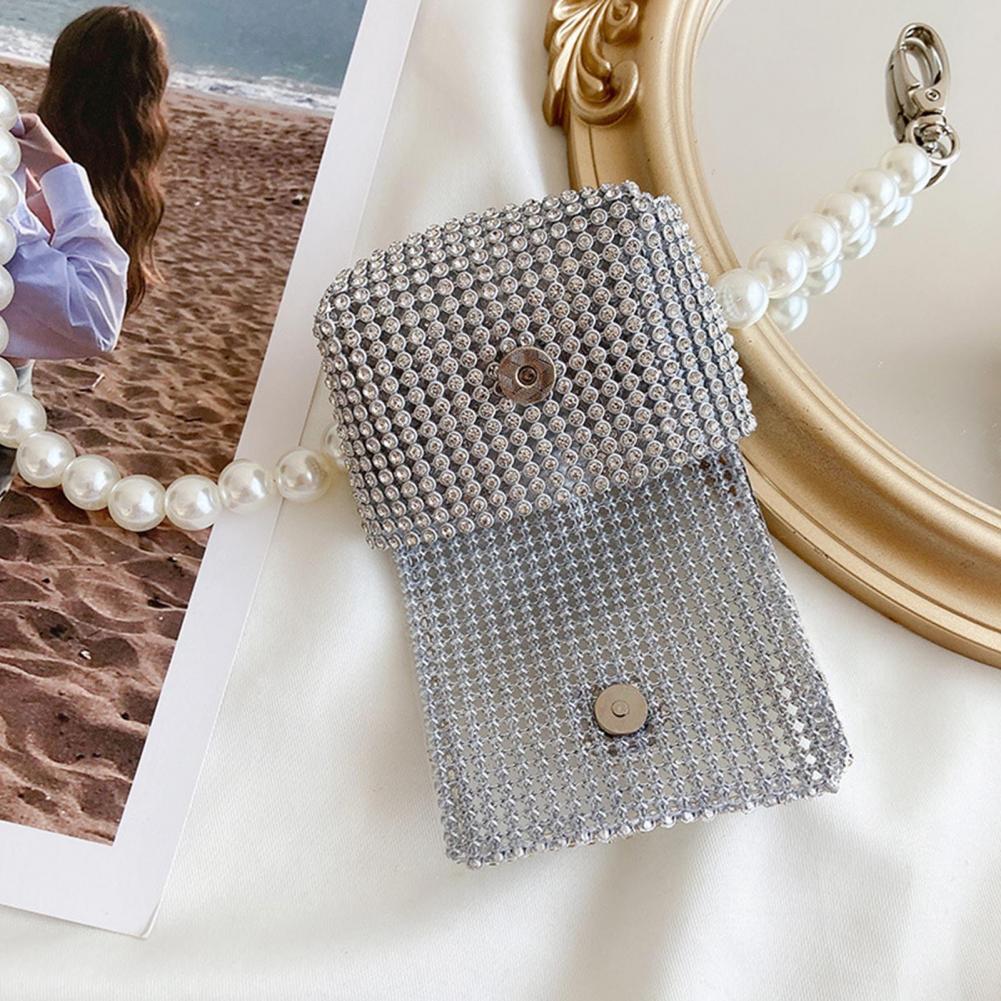 Trendige mini-bauchtasche mit perlen, funkelnden strasssteinen, party-geldbörse, bauchtasche für damen