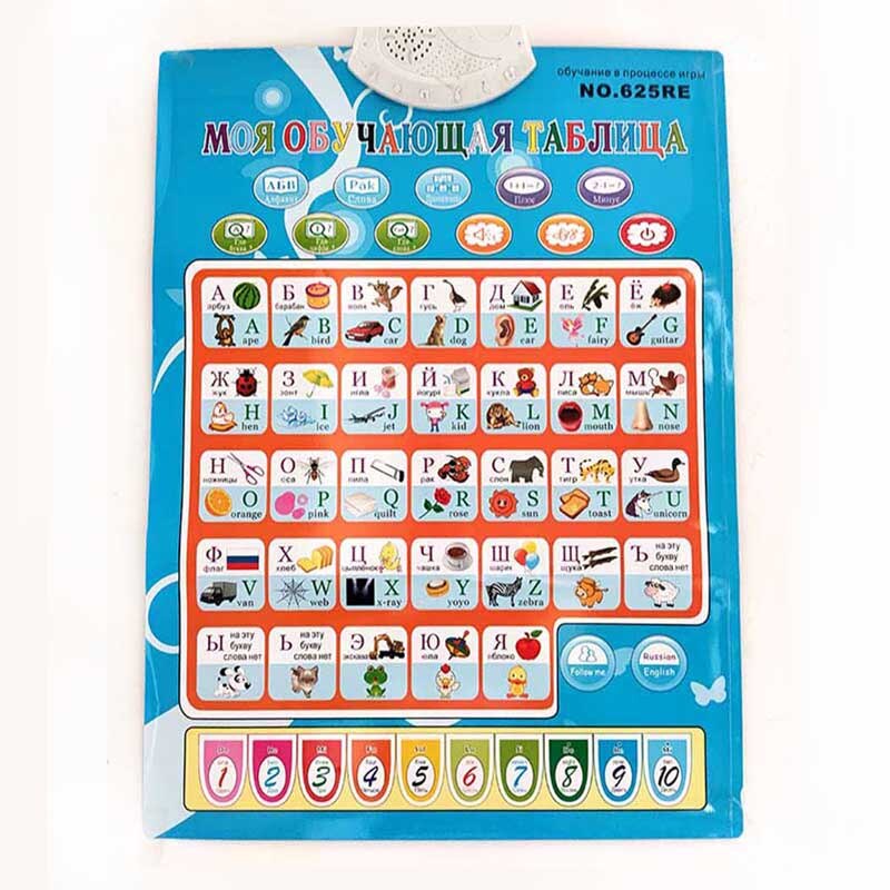 Russisk engelsk abc læringsmaskine elektronisk børn alfabet musik legetøj pædagogisk fonetisk diagram tidligt sprog lyd plakat
