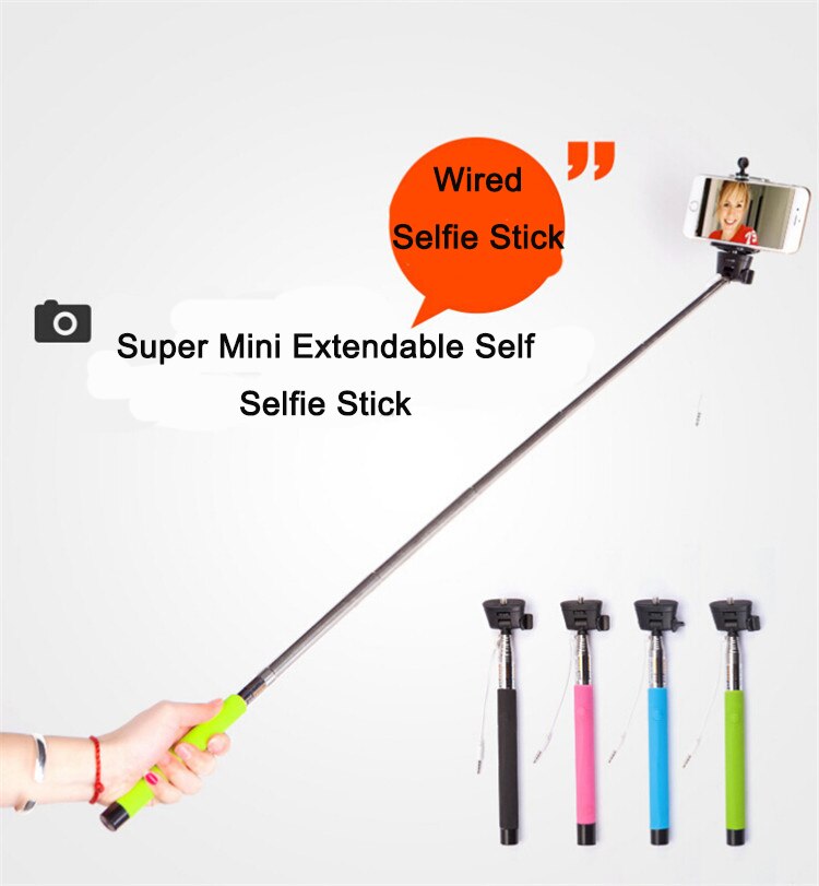 Dinto Vouwen Bedrade Selfie Stok 24-100 Cm Uitschuifbare Monopod Kleurrijke Ingebouwde Shutter Self Camera Mobiele Voor smartphones