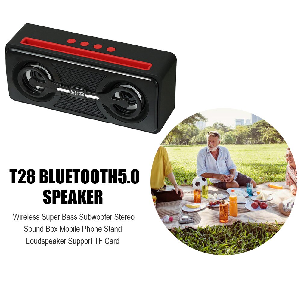 T28 bluetooth-lautsprecher 5.0 kabelloser super-bass-subwoofer, stereo-soundbox, handyhalterung, lautsprecher, unterstützt tf-karten