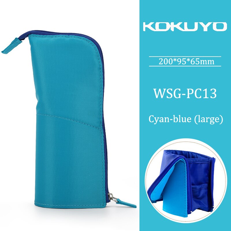 KOKUYO Multifunctional Pencil Bag Large Capacity Deformable Stationery Bag Storage Can Be Vertical Pen Holder: L cyan-blue