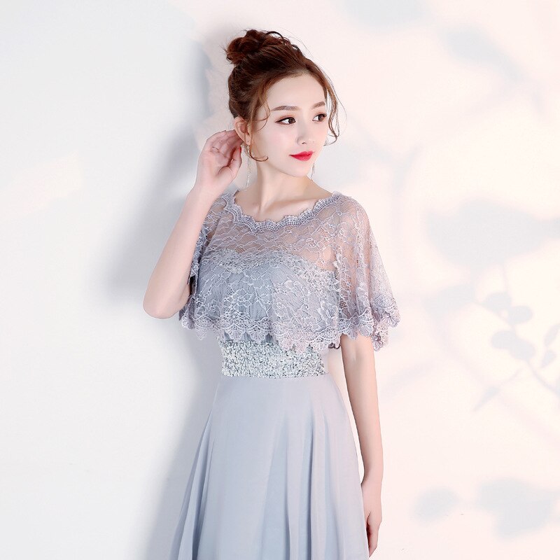 Envolturas nupciales de encaje de verano, chal blanco para mujer, encogimiento de hombros rojo, capa de boda, Bolero, cubre hombros y brazos para mujer y Niña: Gris
