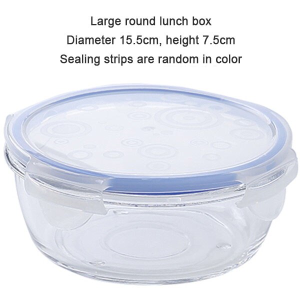 Glass Lunch Box Round Rectangle Transparent Blue Food Container Travel Portable Adults Kid Lunchbox Microwaveable 1pcs: large round