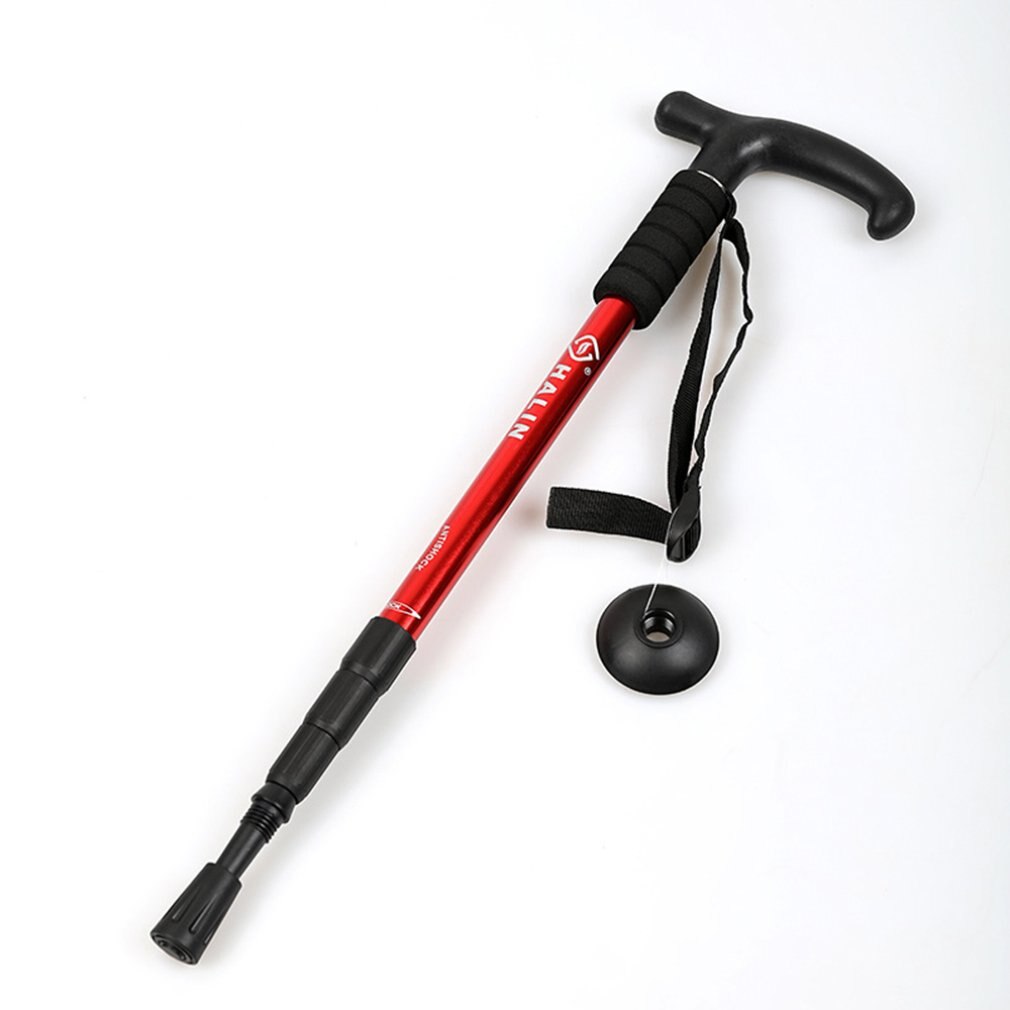 Lightweight Adjustable Trekking Poles Aluminum Alloy 4 Section Anti-Shock Hiking Canes Outdoors Telescopic Walking Hiking Sticks: Red