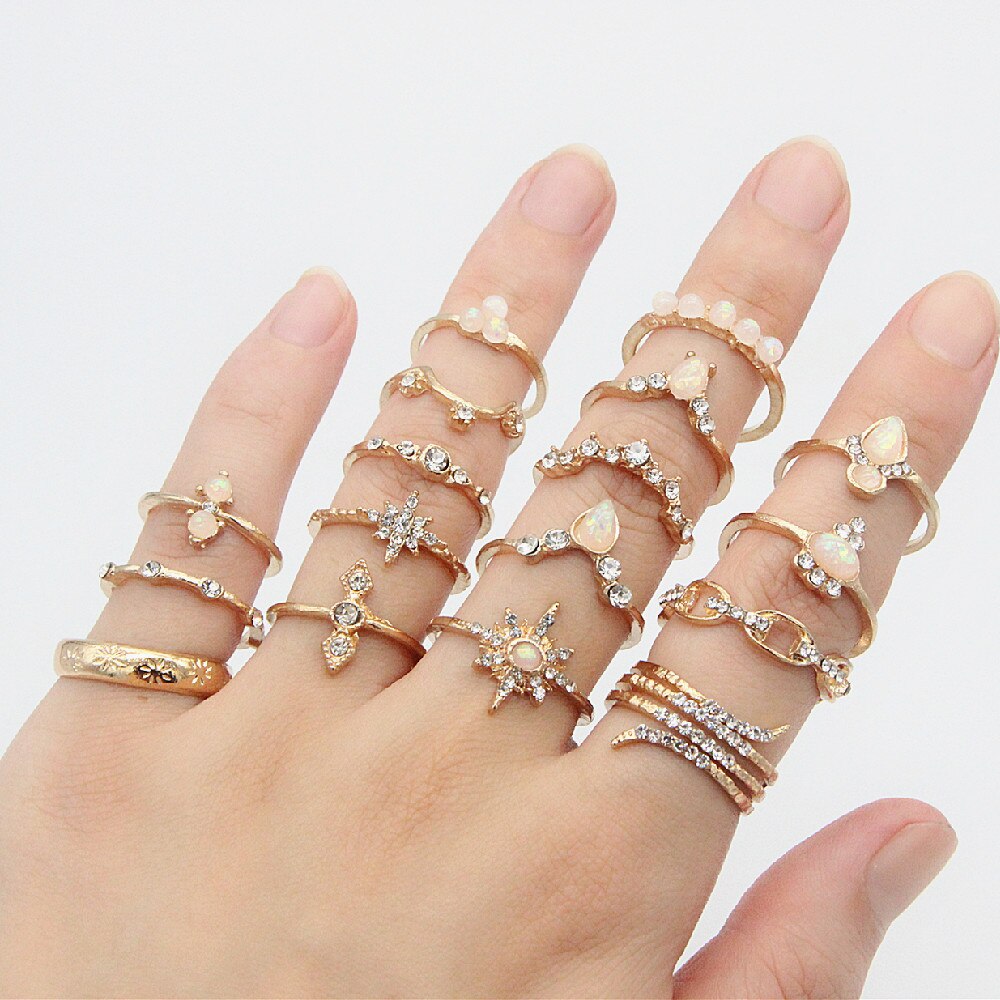 17 pz/set Boho anelli gotici Punk anelli coppia strass anelli anelli Mujer per le donne gioielli fedi nuziali all'ingrosso