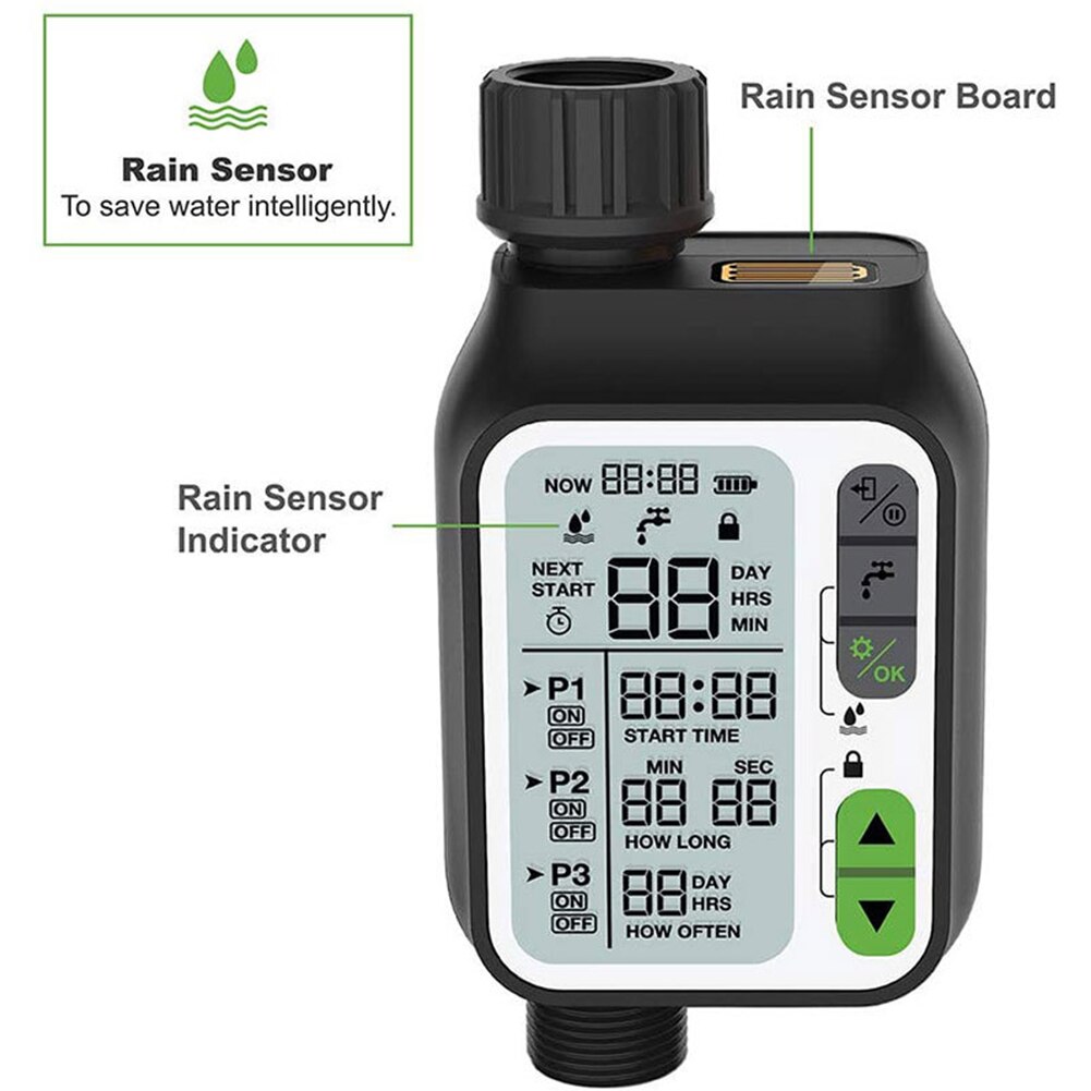 Outdoor Garden Waterproof With Rain Sensor Controller Lawn LCD Screen Water Timer Home Tool Device Automatic Irrigation