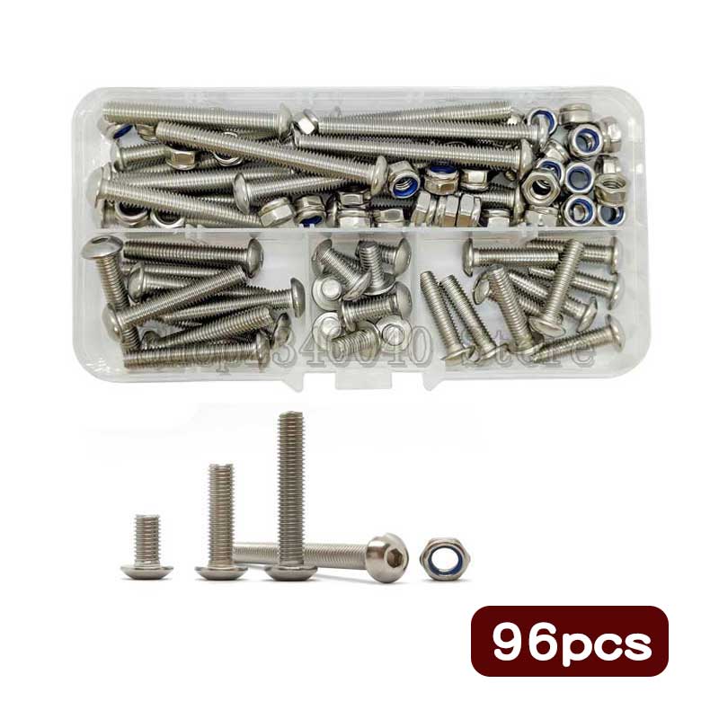 96pcs/set M5 Hex Socket Screw Nut Hexagon Metric Thread Machine Bolt ISO7380 Stainless Steel Hexagon socket screw Assortment Kit
