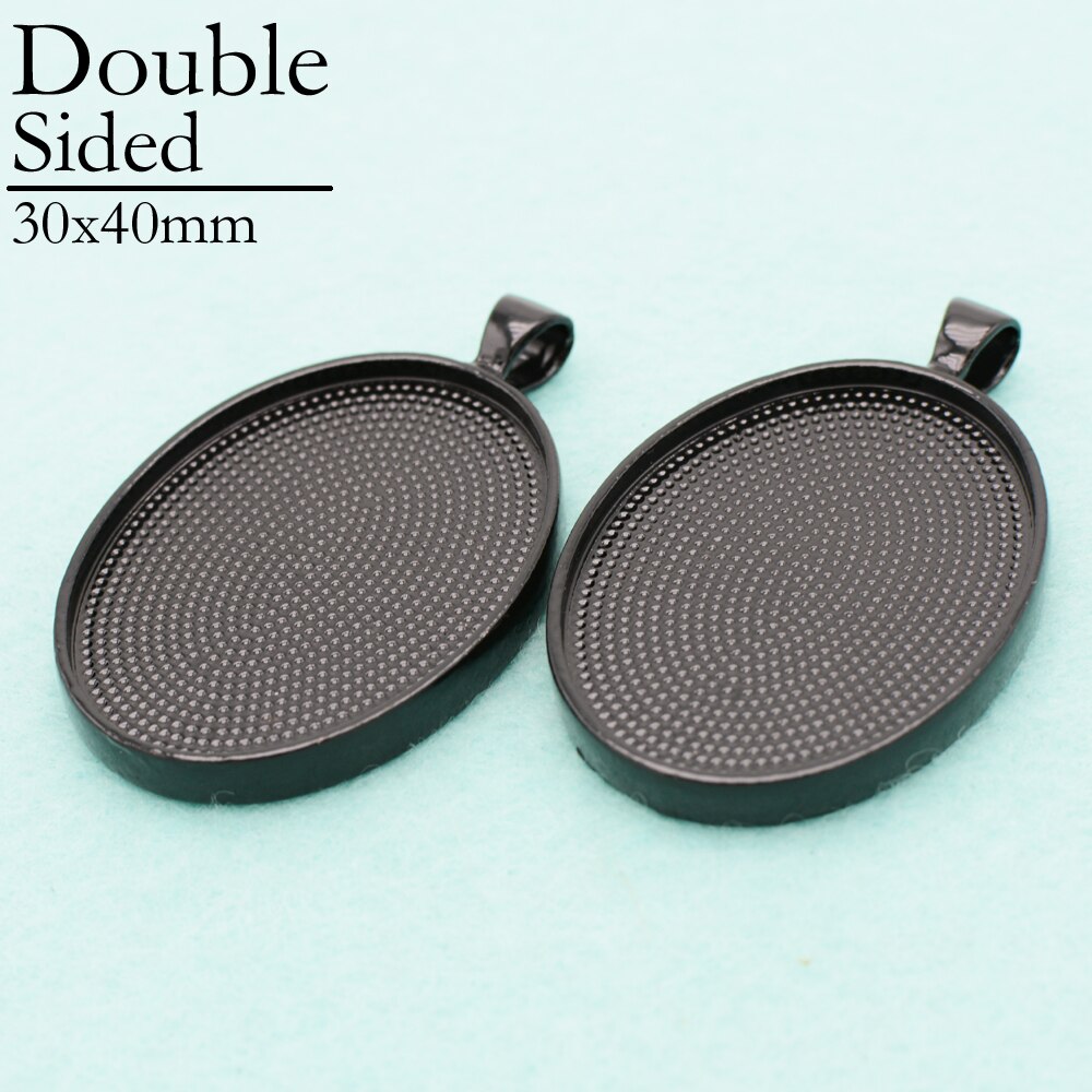50 Pcs-Dubbelzijdig Hanger Blank Base, 30X40 Mm Dubbelzijdig Hanger Instelling, dubbelzijdig Hanger Lade, 30X40 Mm Bezel Hanger Blanks: Black