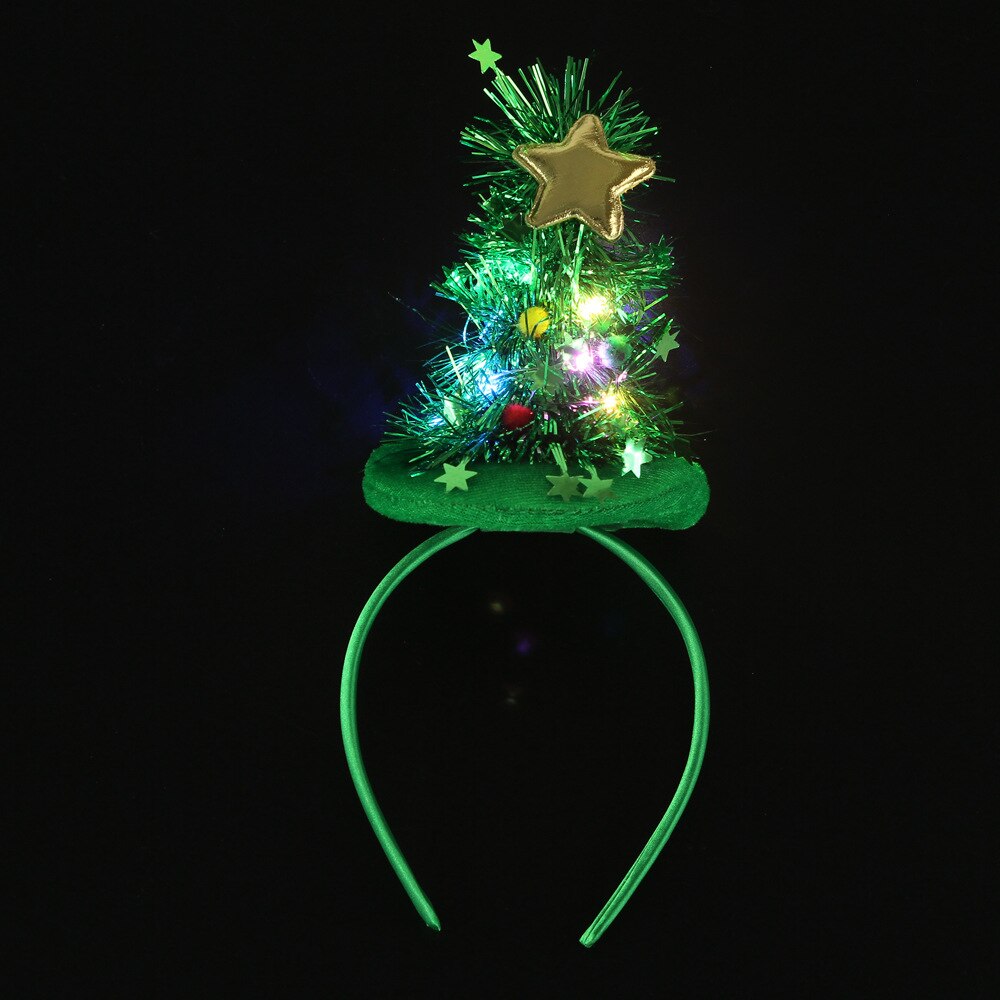 Led glødende lys juletræ pandebånd hårbånd stjerne til børn voksen fest xmas hårbånd lås hovedbeklædning navidad: Førte grønt