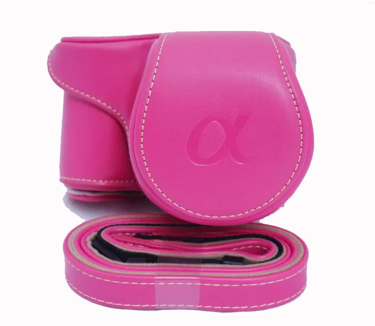Étui Vintage en cuir pour appareil photo, sacoche pour Sony A5000 A5100 A6000 A6300 Nex6,: A5000 Rose red