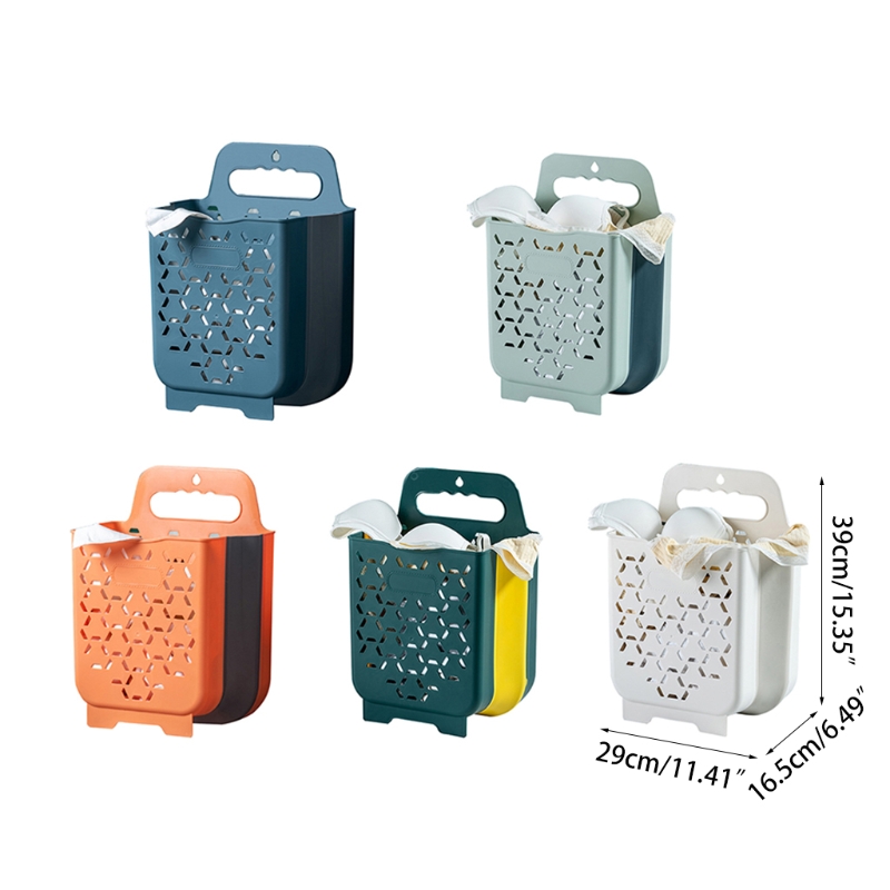 Cesta plegable de plástico para la colada, caja de almacenamiento de plástico con asa para colgar en la pared del baño, 95AA