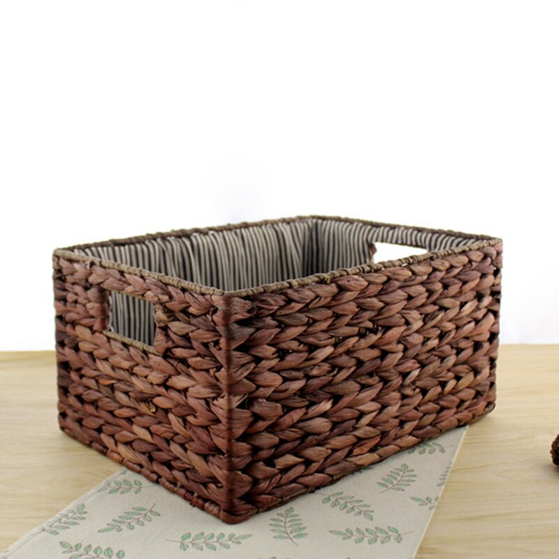 Cestas de almacenamiento tejidas hechas a mano para el hogar, caja de almacenamiento Rectangular, organizador de fruta, contenedor de comida, decoración: Brown 17x35x25