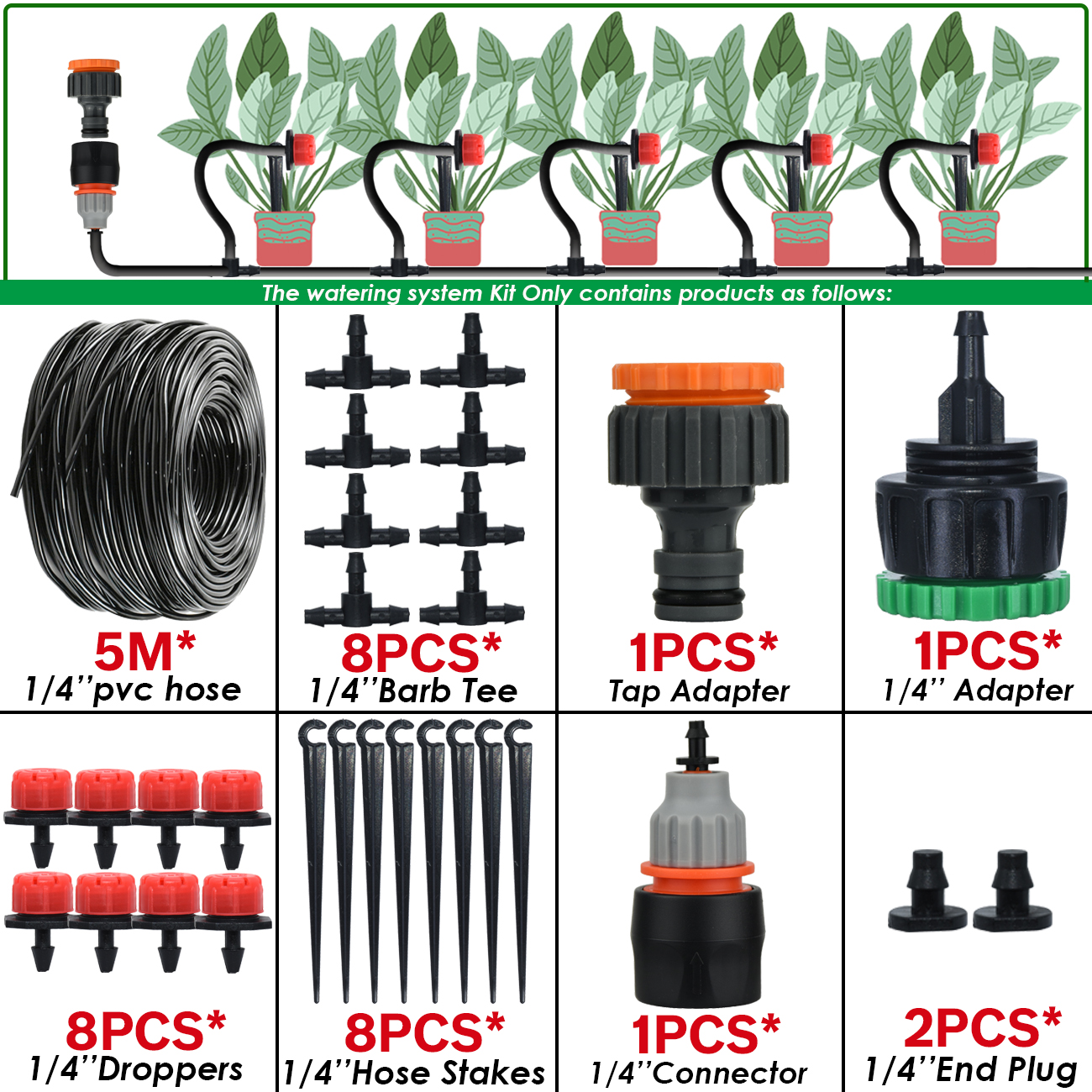 KESLA 5-50M sistema de riego por goteo automático manguera de jardín Micro Kit de riego por goteo goteros herramienta de jardinería para maceta bonsái: Blanco