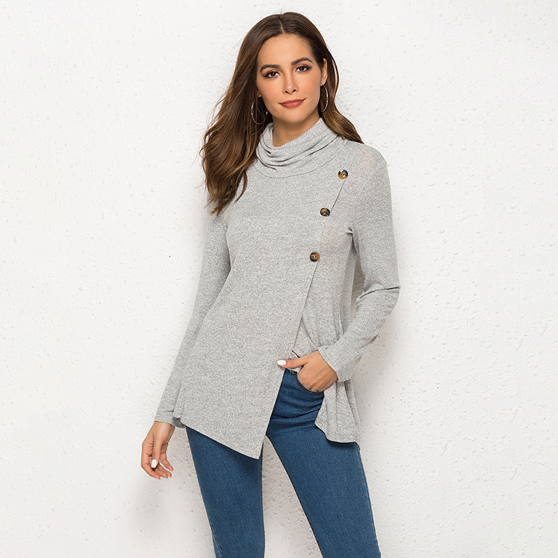 Frauen Lange Ärmel Stricken Hemd Casual Tops Drapierte Bluse Plus Größe