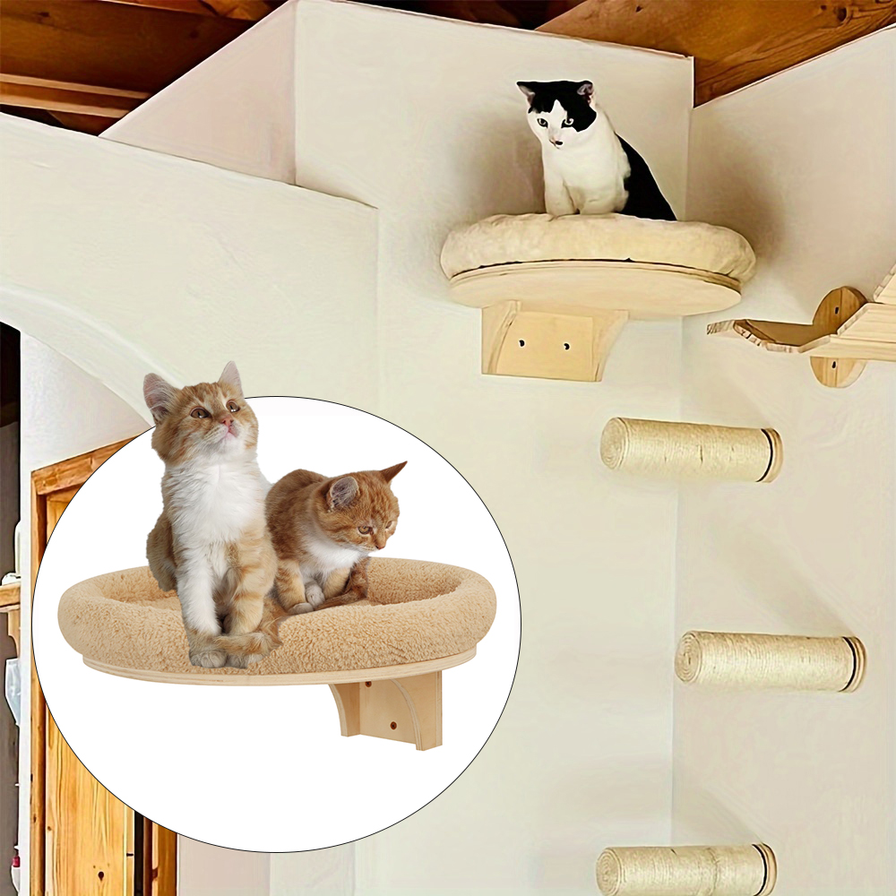 Cat Wall Climbing Shelf with Mat Solid Wooden Pet Furniture Climbing Cat Hammock Bed Tree for Activity Indoor Cats Perches