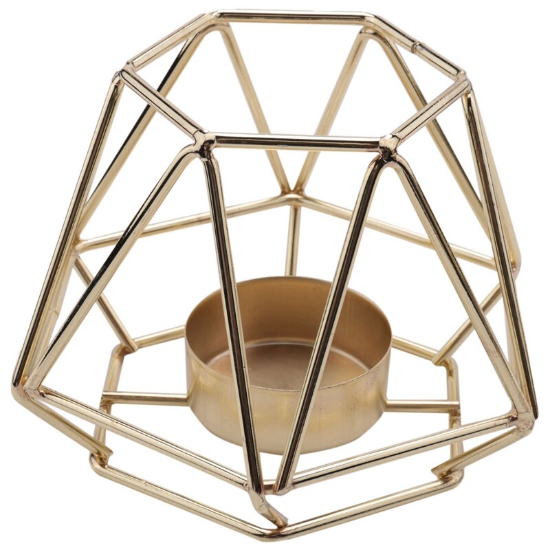 Set di 2 portacandele Tealight geometrici in metallo dorato per decorazioni per soggiorno e bagno-centrotavola per matrimonio e sala da pranzo