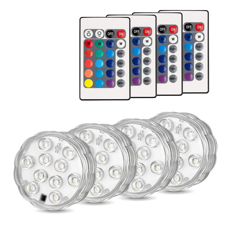 RGB Diving LED Colorful Underwater Remote Control Lights 10leds Battery Powered IP67 Waterproof Lights Swimming Pool Wedding