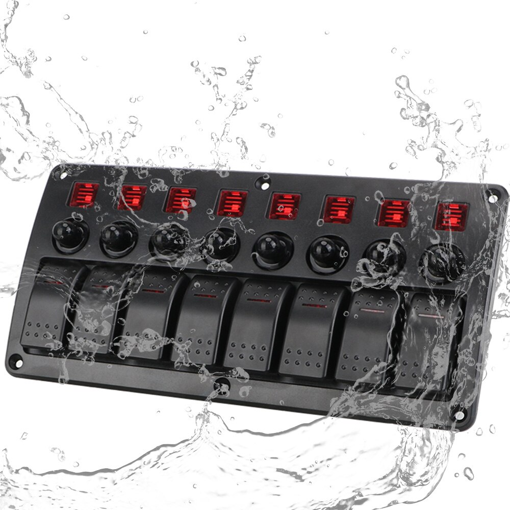 8 Gang Rocker Switch Panel For Car Vehicle Truck RV SUV Camper Marine Yacht 12/24V LED Circuit Breakers With Fuse