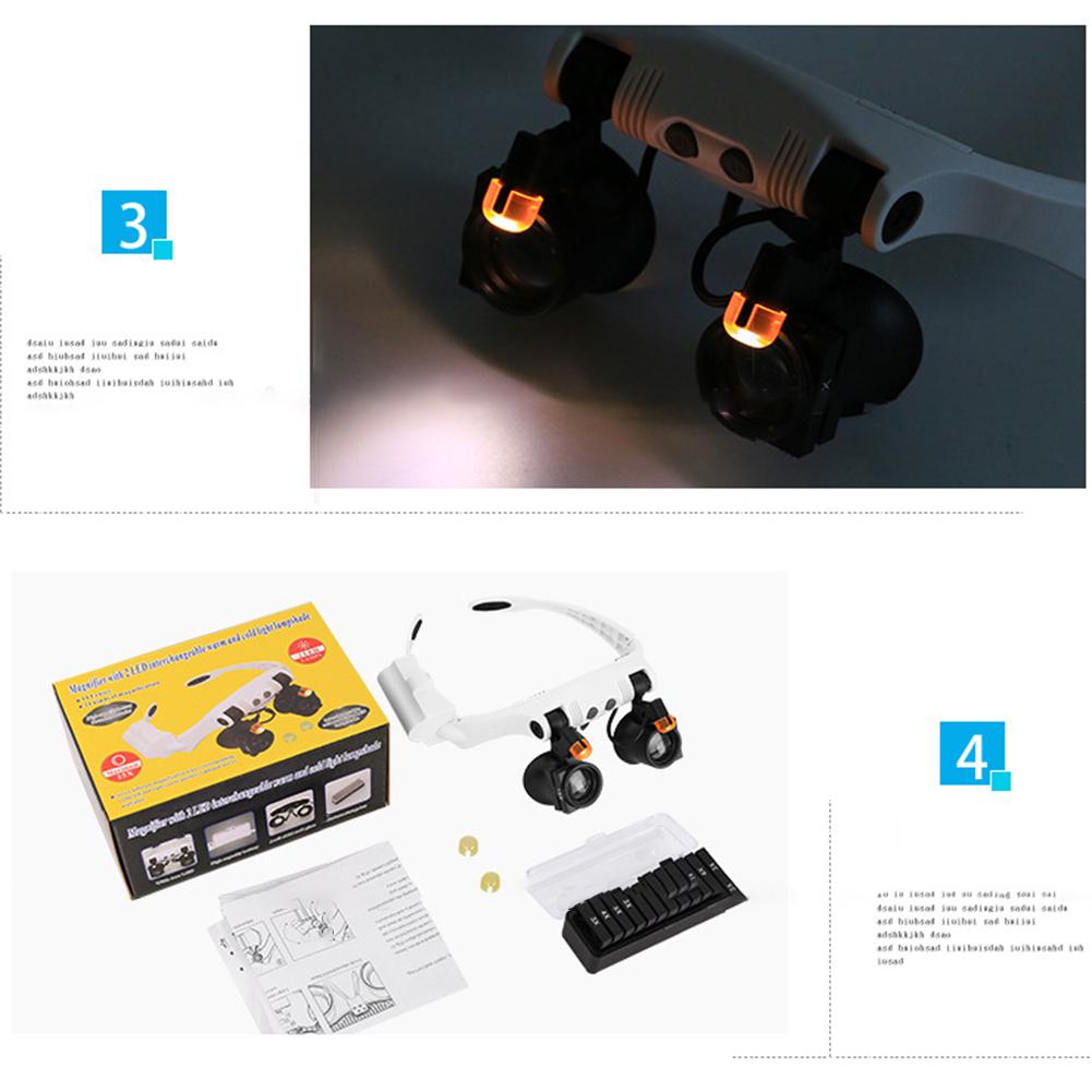 3X 4X 5X Einstellbare 21 Arten Von Vergrößerung Lupe LED Licht Stirnband Lupe LED Vergrößerungs Brille Mit Lampe, für Schmuck