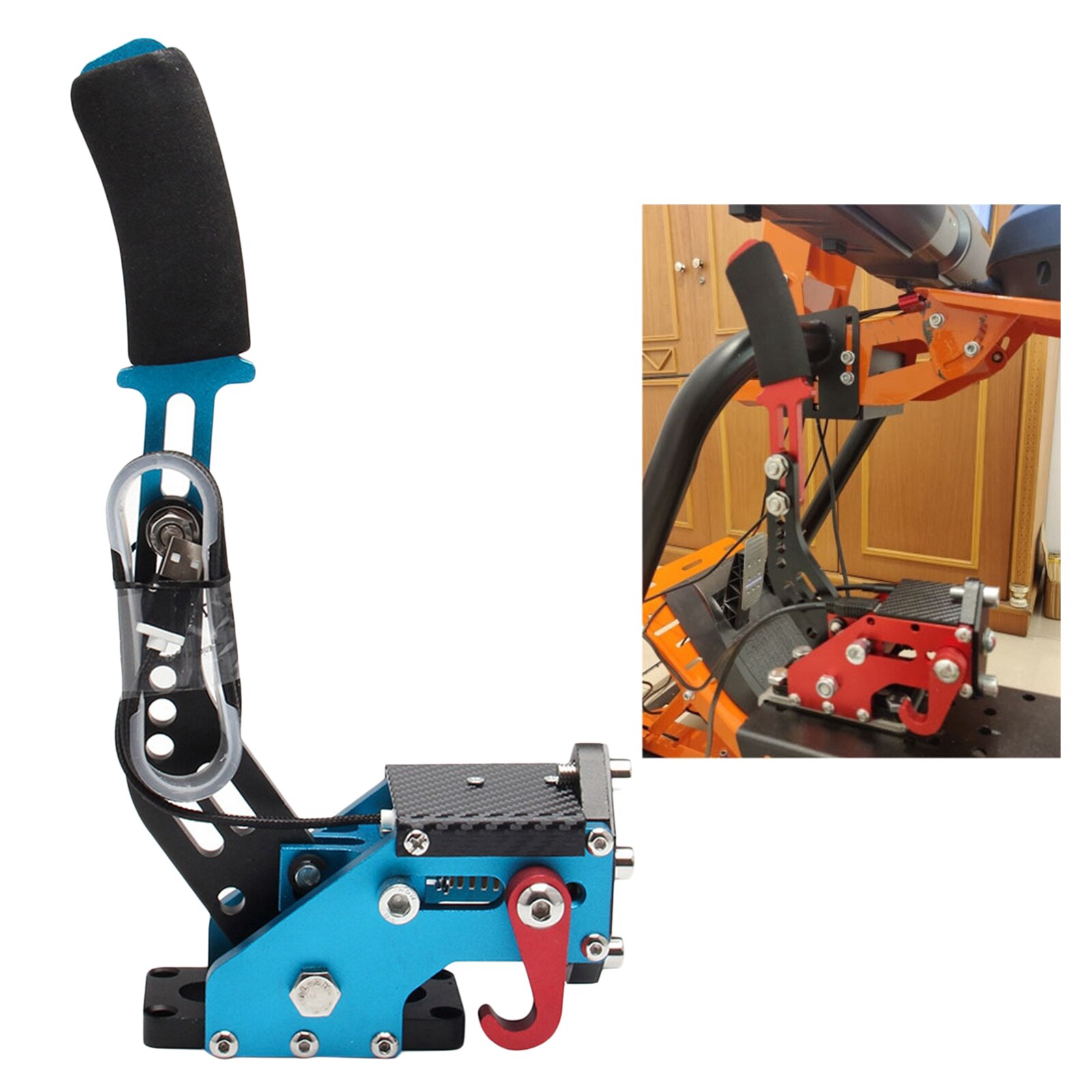 Universal 11.8in High Aluminum Alloy PC Handbrake USB Handbrakes Clamp for Racing Games (Only support PC): Blue