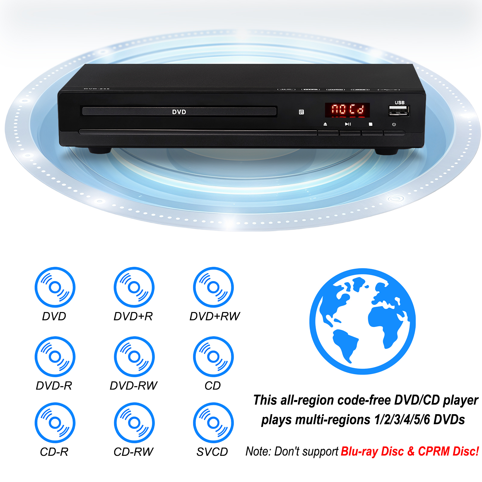 Reproductor de DVD WOOPKER M238 HD 1080P reproductor de discos con Control remoto compatible con USB MP3 MP4 reproductor de DVD en casa para proyectores de TV ordenador
