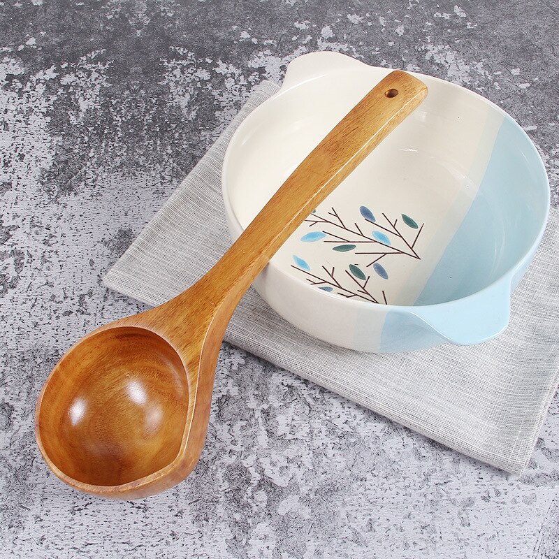 Vacclo 1pc Wooden Big Soup Spoon Long Handle Porridge Cornmeal Scoop Water Ladle Kitchen Tableware Cooking Utensil Tool: C