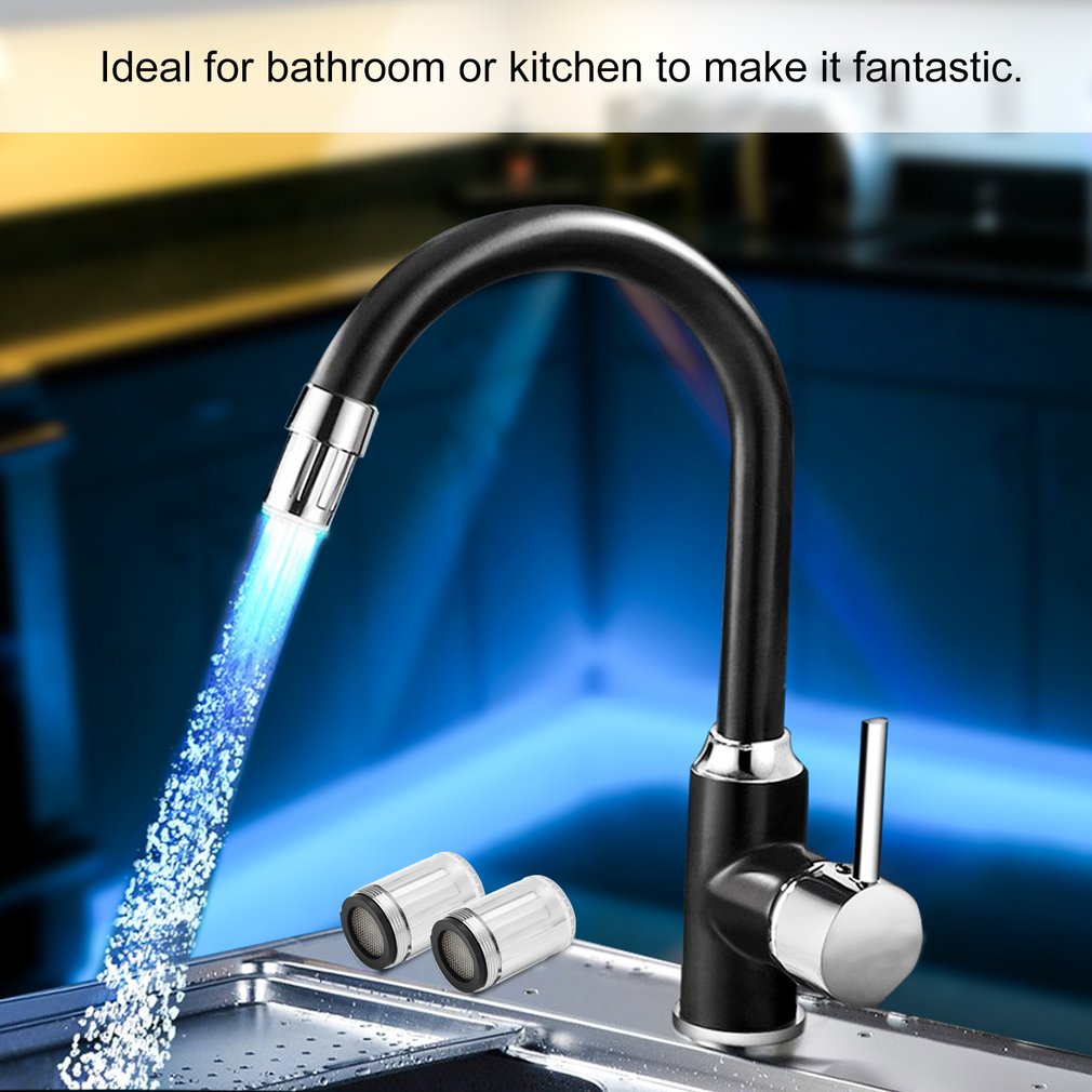LED Temperature Sensitive 7-Color Light-up Faucet Kitchen Bathroom Glow Water Saving Faucet Aerator Tap Nozzle Shower Kitchen