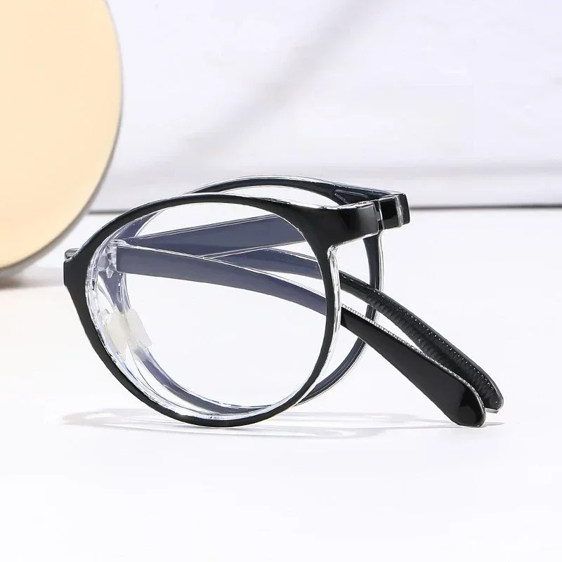 Outdoor Portable Folding Reading Glasses for Men Women Ultralight Round Frame Far Sight Eyewear Ladies Retro Presbyopic Glasses: black / +400
