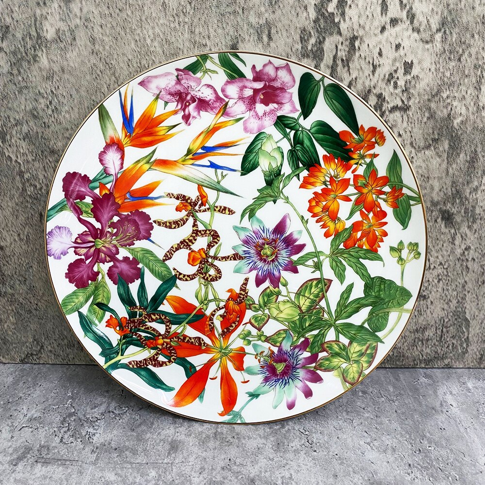 Platos de cerámica de la selva tropical, vajilla de superior, juego de platos para servir, cuencos decorativos para decoración del hogar, bandeja de baratijas: 10 inch plate