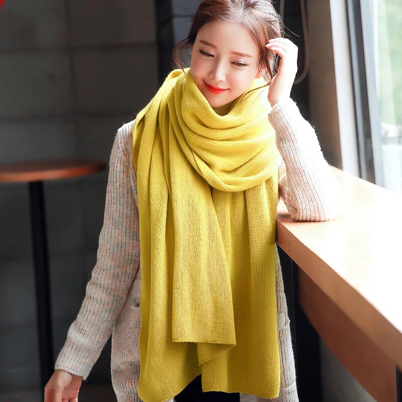 Écharpe longue tricotée pour femmes | Écharpe blanche, unie, tricotée, Pashmina, châles à envelopper, pour filles, cou de Snood, noir, gris, rouge: yellow