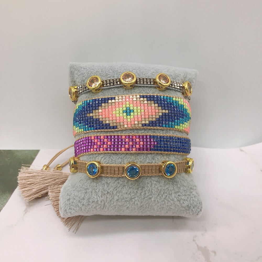 BLUESTAR 4pz Un impostato Delle Donne viola Del Cuore Braccialetti fatto a mano Della Boemia Della signora micro Pavimenta di Cristallo Rivetto Perline MIYUKI Bracciali