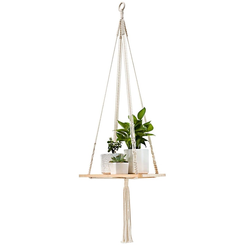 Macramé plank plantenhanger binnen hangende plantenbak mand houder woondecoratie katoenen touw 45 inch