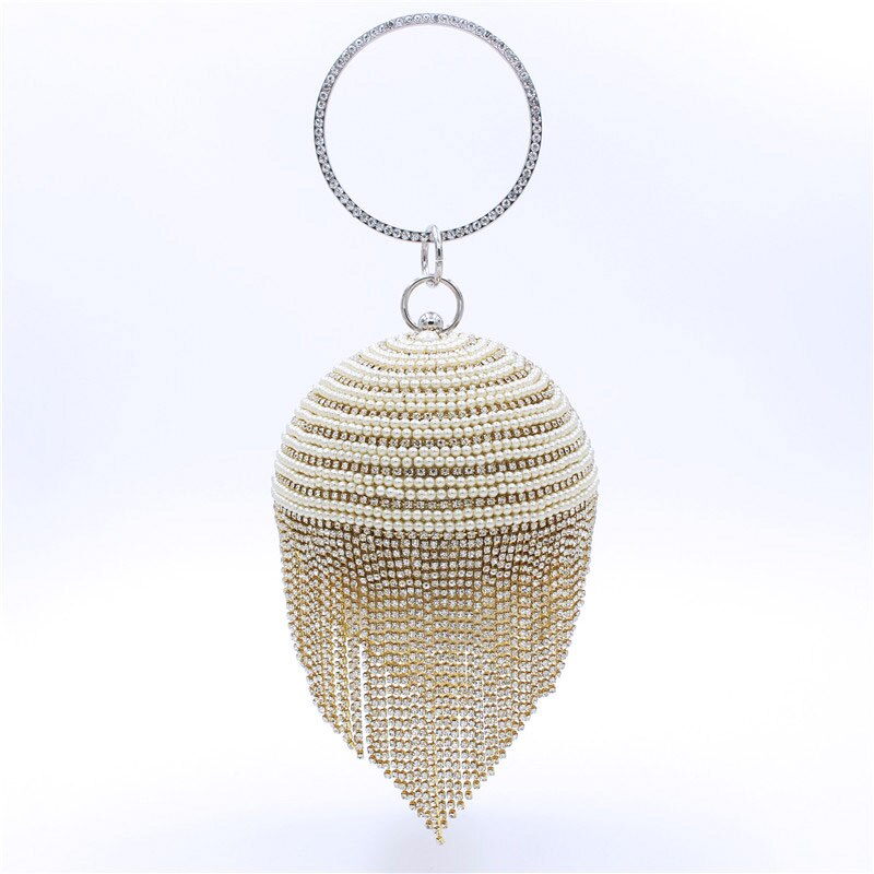 DICIHAYA Tassel Rhinestones Women Evening Bags Chain Shoulder Bag Lady Pearl Handbags Diamonds Round Wedding Party Clutch Bags: 222-6 gold