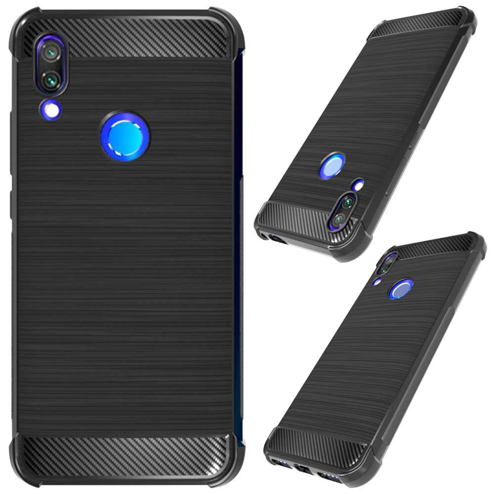 Tpu Versterkte Hoeken Black Case Voor Xiaomi Redmi Note 7 Shockproof Carbon Fiber Fibre Bumper Beschermende Anti Shock