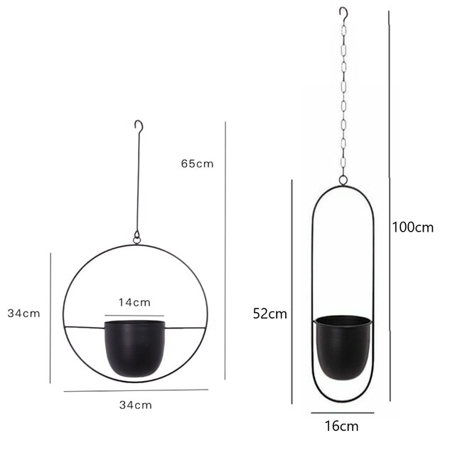 Hanging Flower Pot Chain Set - 2 Pcs Metal Iron Basket Hanger - Wall Mount Balcony Decor: Black 2Pcs
