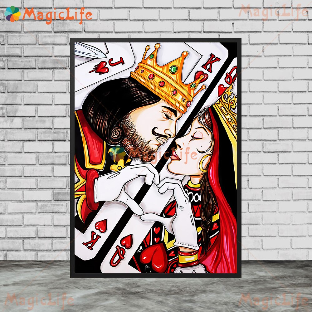 re e regina carte da gioco immagini a parete per soggiorno nordico coppia carte per amore manifesto parete arte tela la pittura Unframed