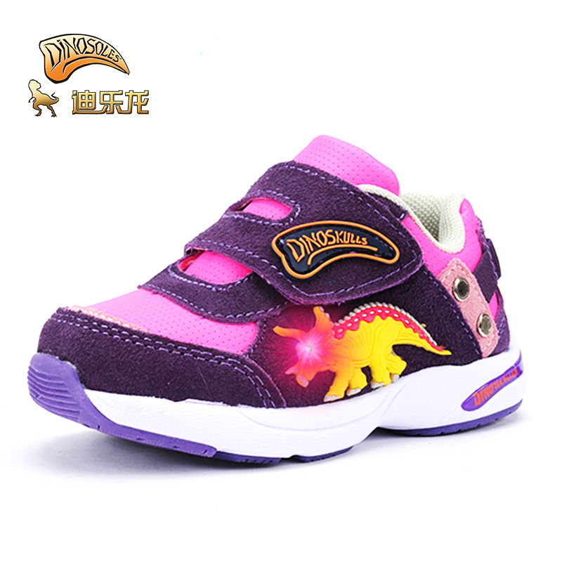 Dinoskulls dinosaurus peuters babyschoenen herfst lichtgevende sneakers jongens en meisjes kinderwandelschoenen kinderen led licht schoenen antislip: Paars / 6.5