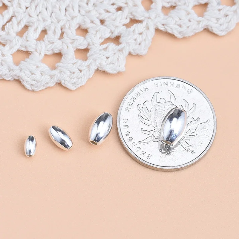 Cuentas de Oliva de Plata de Ley 925 para mujer, material hecho a mano, pulsera, collar, accesorios de joyería, 5 unidades